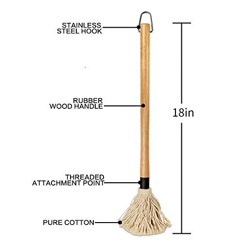 18 Inch Grill Basting Mop Wooden Long Handle with 4 Extra Replacement Heads for BBQ Grilling Smoking Steak