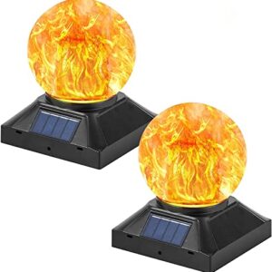 TWINSLUXES Solar Post Cap Lights Outdoor, Flickering Flame Lights, Waterproof LED Fence Post Solar Lights, for 3.5x3.5/4x4/5x5 Wood Posts in Patio Yard Landscape Decoration, Deck or Gard