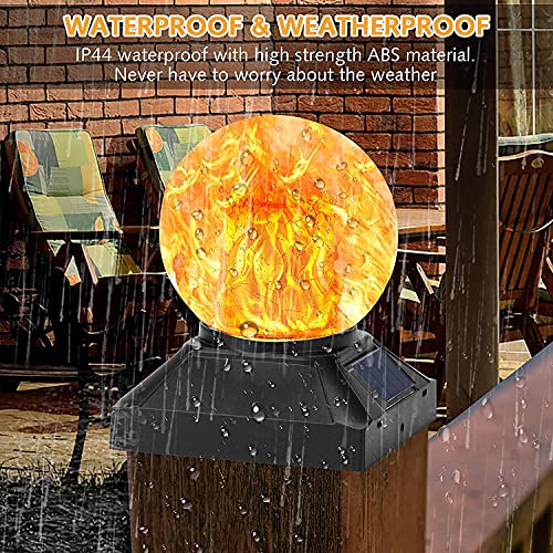 TWINSLUXES Solar Post Cap Lights Outdoor, Flickering Flame Lights, Waterproof LED Fence Post Solar Lights, for 3.5x3.5/4x4/5x5 Wood Posts in Patio Yard Landscape Decoration, Deck or Gard