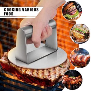 Yokudo Stainless Steel Burger Press for Griddle, 5.5 Inch Round Smash Burger Press, No Sticking Burger Smasher Flat Bottom Without Ridges Bacon Grill Press for Griddle