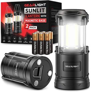 gearlight camping lantern – 2 portable, led battery powered lamp lights, magnetic base and foldable hook for emergency use or camp sites. gift for him, for kids stocking stuffer. christmas gift.﻿