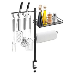 caddy grill organizer, 3-in-1 grill bbq caddy with outdoor towel holder, bbq condiment caddy and knife holder with double row hook, grill utensil caddy for outdoor grill, camping, kitchen storage tool