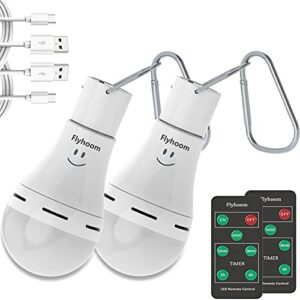 FLYHOOM Rechargeable LED Light Bulbs with Remote, 4 Light Modes & Timer, Portable 180LM Emergency Light Bulb LED Camping Light Bulbs with Clip Hook for Tent, Hiking, Home, Emergency