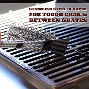 Grill Brush & Scraper Bristle Free | Safe Stainless Steel Cleaning | All BBQ Grates | Gas or Charcoal Grills | Wood and Pellet Smoker | Weber | Best Non Wire Scrubber Cleaner in Grilling Accessories