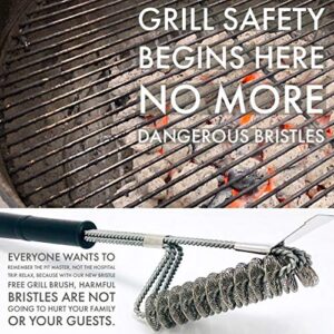 Grill Brush & Scraper Bristle Free | Safe Stainless Steel Cleaning | All BBQ Grates | Gas or Charcoal Grills | Wood and Pellet Smoker | Weber | Best Non Wire Scrubber Cleaner in Grilling Accessories