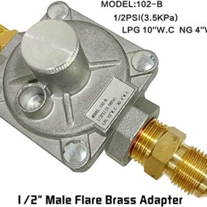 MENSI Replacement of 3030 CNG 4.0" & LP 10" for Kitchen-Aid 710-0003 Gas Grill Natural Gas Conversion Kit Regulator with Hose 1/2" Male Flare Fitting