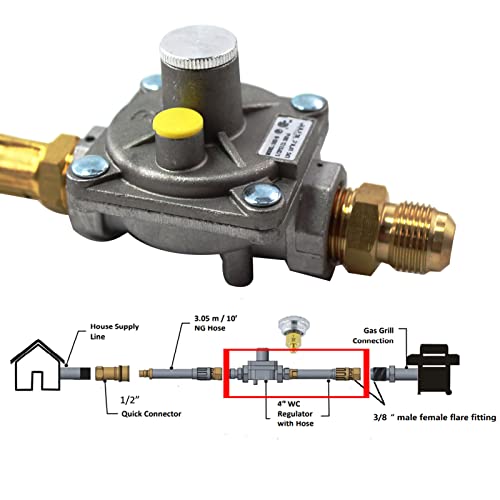 MENSI Replacement of 3030 CNG 4.0" & LP 10" for Kitchen-Aid 710-0003 Gas Grill Natural Gas Conversion Kit Regulator with Hose 1/2" Male Flare Fitting