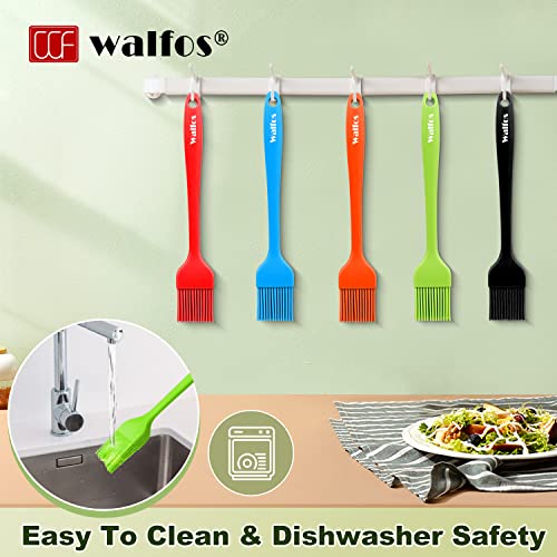 Walfos Silicone Pastry Brush, Heat Resistant Basting Brush Set, Perfect for Baking,BBQ Grill,Kitchen Cooking,Strong Steel Core and One-Pieces Design,BPA Free and Dishwasher Safe (5 Pcs)