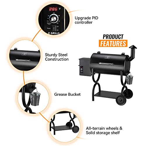 Z GRILLS ZPG-550B Wood Pellet Smoker Grill, Auto Temperature Control, 553 sq in Cooking Area, 8 in 1 Grill for Outdoor BBQ, Black