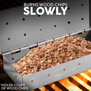 Kaluns Smoker Box For Gas Grill or Charcoal Grill, Stainless Steel Smoke Box, Works with Wood Chips, Add Smoked BBQ Flavor, Hinged Lid ,Warp Free Grill Accessories