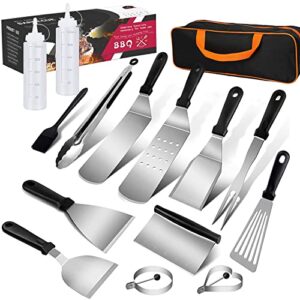 griddle accessories for blackstone,moulyan 14pcs griddle accessories kit,flat top grill accessories for outdoor grill,professional bbq grill tools set with spatula, scraper, bottle, tongs, egg ring