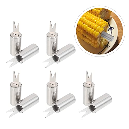 Hemoton 10Pcs Corn Cob Holders Stainless Steel Corn on The Cob Skewers Fruit Food Forks Corn Forks Prong for Outdoor BBQ Cooking Kitchen Tool Silver