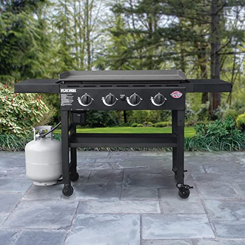 Char-Griller 8036 Flat Iron 4 Burner Outdoor Griddle Gas Grill with Lid, Black