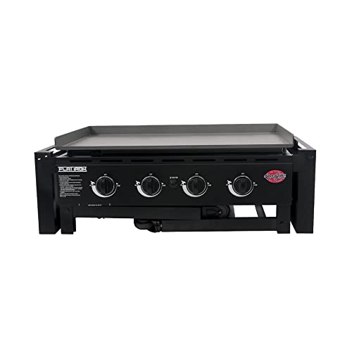 Char-Griller 8036 Flat Iron 4 Burner Outdoor Griddle Gas Grill with Lid, Black