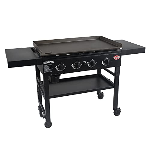 Char-Griller 8036 Flat Iron 4 Burner Outdoor Griddle Gas Grill with Lid, Black