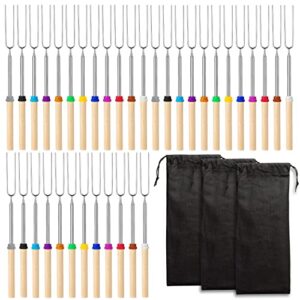 36 pcs marshmallow roasting sticks campfire smores skewers for fire pit 32 inch long extendable fork smores sticks with wooden handle 3 pcs storage bag for cooking grill hot dog camping accessories