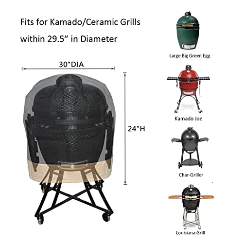 ProHome Direct BBQ Grill Cover Fits for Kamado Joe Classic, Large Big Green Egg and Other Ceramic Grills 30" Diameter, Durable and Water Resistant Material, 30" Dia X 24" H