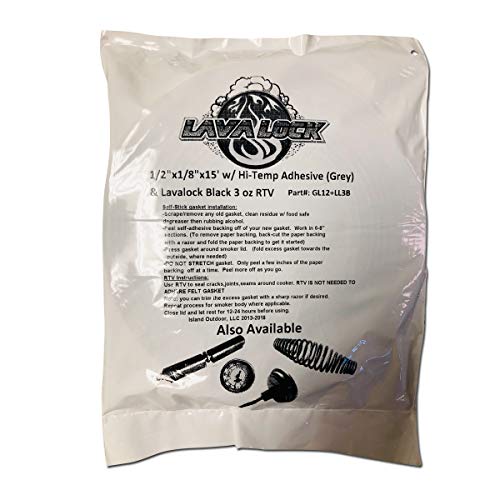 LavaLock® Self Stick Kit 1/2" x 1/8" Grey BBQ Smoker Gasket Black RTV Grill Sealer Hi-Temp
