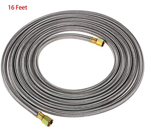 MENSI 16 Feet Stainless Steel Braided BBQ Grill Extension Propane Hose 3/8" Female Flare Threads