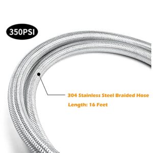 MENSI 16 Feet Stainless Steel Braided BBQ Grill Extension Propane Hose 3/8" Female Flare Threads