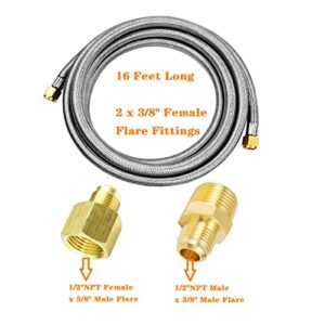 MENSI 16 Feet Stainless Steel Braided BBQ Grill Extension Propane Hose 3/8" Female Flare Threads