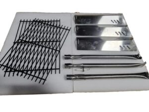 quickflame master cook 3 burner grill repair kit – set of porcelain coated cooking grid and three stainless steel replacement heat plates & burners for master cook 3 burner grill model