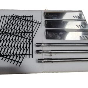 Quickflame Master Cook 3 Burner Grill Repair Kit - Set of Porcelain Coated Cooking Grid and Three Stainless Steel Replacement Heat Plates & Burners for Master Cook 3 Burner Grill Model