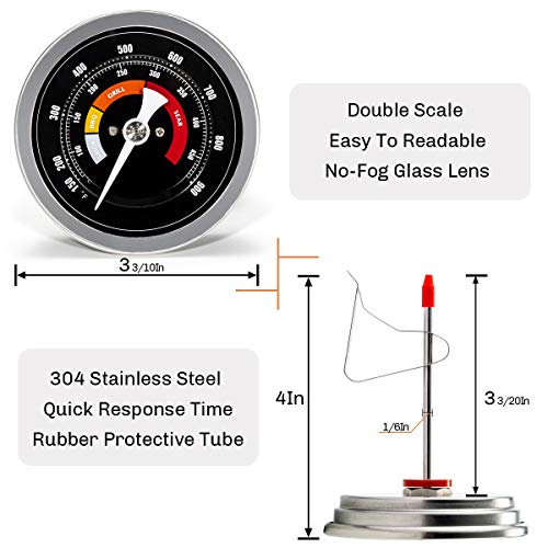 GriAddict 3.3" Green Egg Thermometer Replacement - Big Green Egg Temperature Gauge Tool, 150-900°F with Waterproof and No-Fog Glass Lens, Hermetically Sealed and Maintain Precise Cooking Temperatures