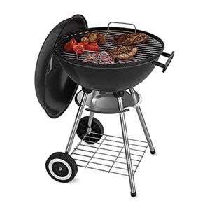 18 inch portable charcoal grill with wheels for outdoor cooking barbecue camping bbq coal kettle grill – heavy duty round with thickened grilling bowl wheels for small patio backyard