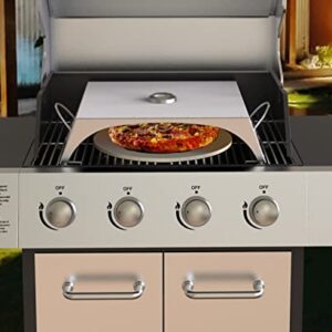 Grill Top Pizza Oven Kit, Outdoor Stainless Steel Pizza Maker with 15" Cordierite Pizza Baking Stone, Pizza Peel, Pizza Roller Cutter, Built-in Thermometer