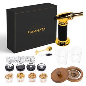fiammata whiskey smoker kit with torch, smoke infuser for cocktails, cocktail & bourbon smoker kit, old fashion cocktail kit, whiskey drink smoker & cocktail gift set