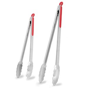 kitchen tongs set of 2-16-inch & 12-inch metal tongs for cooking and grilling, stainless steel cooking tongs with silicone rubber grips small kitchen tongs large grill tongs dishwasher safe