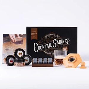 Cocktail Smoker Kit with Whiskey Stone, 4 Different Wood Chips, Cocktail Smoker Top & Whiskey Glass, Old Fashioned Drink Smoker kit for Whiskey and Bourbon, Infuse Cocktails, Whiskey