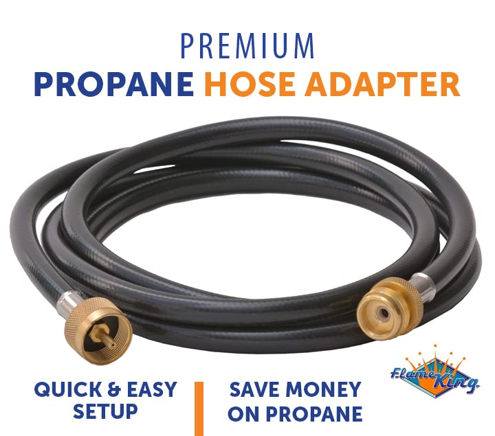 Flame King AL193-8a 8-Ft Hose Adapter Extension to Connect Appliances to RV's Propane Supply, 1-LB Cylinders, or Distribution Tree, for Camping and RVing, Black