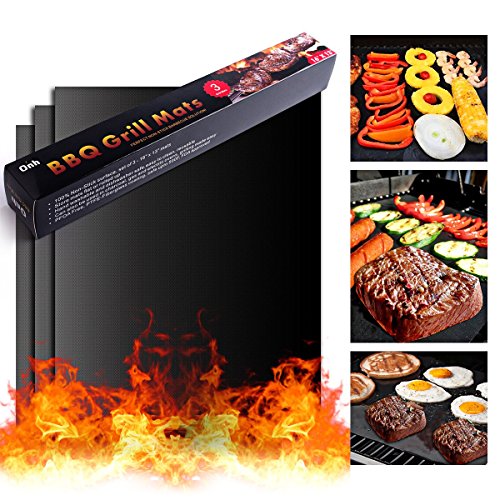 On'h BBQ Grill Mat - Set of 3 Heavy Duty Non-Stick for Ribs Shrimps Steaks Burgers Vegetables Reusable for Gas Charcoal Electric Grill Ovens Best Grilling Accessories