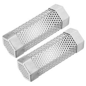 Premium Pellet Smoker Tube 2Pcs BBQ Grill Mesh Tube Pellets Smoke Box 6in Stainless Steel Barbecue Accessory for Any Grill or Smoker, Hot or Cold Smoking(2#)