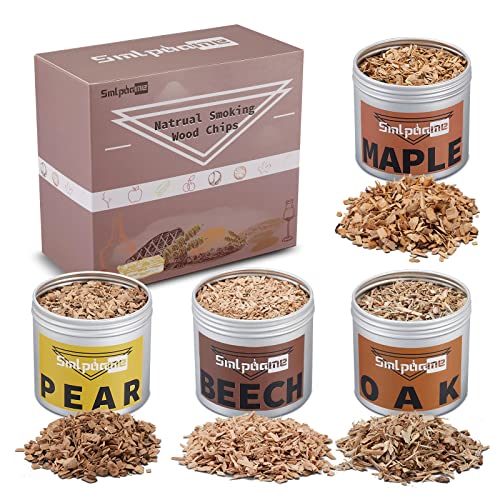 4 Packs Wood Chips for Smokers, Include Oak, Maple, Pear and Beech, Natural Wood Chips for Old Fashioned Cocktail Smoker, Sawdust Smoked Drinks and Meat