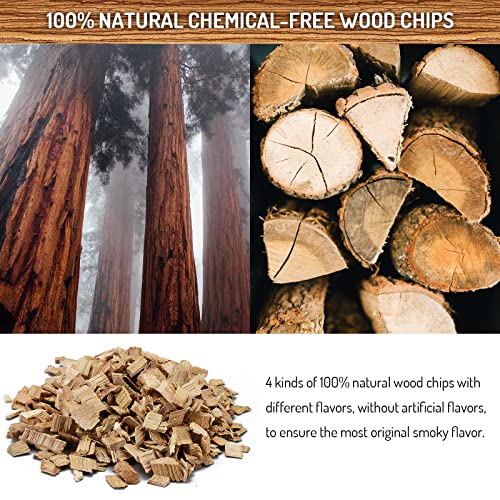 4 Packs Wood Chips for Smokers, Include Oak, Maple, Pear and Beech, Natural Wood Chips for Old Fashioned Cocktail Smoker, Sawdust Smoked Drinks and Meat