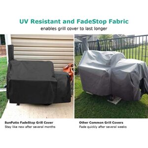 SunPatio Offset Smoker Cover, Outdoor Heavy Duty Waterproof Grill Cover Compatible for CharBroil Oklahma Joe's Highland and Horizon Smokers, Outdoor Charcoal BBQ Smoker Cover, All Weather Protection