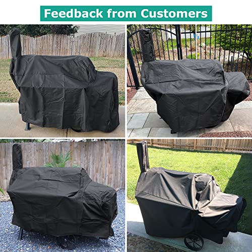 SunPatio Offset Smoker Cover, Outdoor Heavy Duty Waterproof Grill Cover Compatible for CharBroil Oklahma Joe's Highland and Horizon Smokers, Outdoor Charcoal BBQ Smoker Cover, All Weather Protection