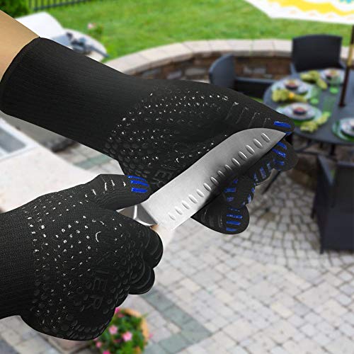 YUXIER Oven Gloves BBQ Grill Gloves 1472°F Extreme Heat Resistant Oven Mitts for Cooking, Grilling, Kitchen, Smoker Baking, Barbecue, Fireplace, Welding, Cutting (13.8inch, Black Gloves)