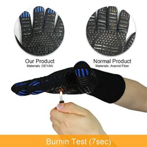 YUXIER Oven Gloves BBQ Grill Gloves 1472°F Extreme Heat Resistant Oven Mitts for Cooking, Grilling, Kitchen, Smoker Baking, Barbecue, Fireplace, Welding, Cutting (13.8inch, Black Gloves)