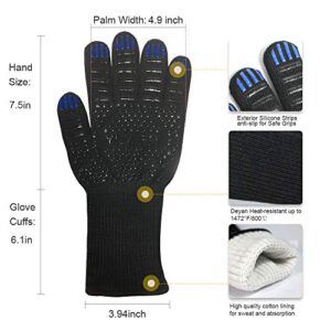 YUXIER Oven Gloves BBQ Grill Gloves 1472°F Extreme Heat Resistant Oven Mitts for Cooking, Grilling, Kitchen, Smoker Baking, Barbecue, Fireplace, Welding, Cutting (13.8inch, Black Gloves)