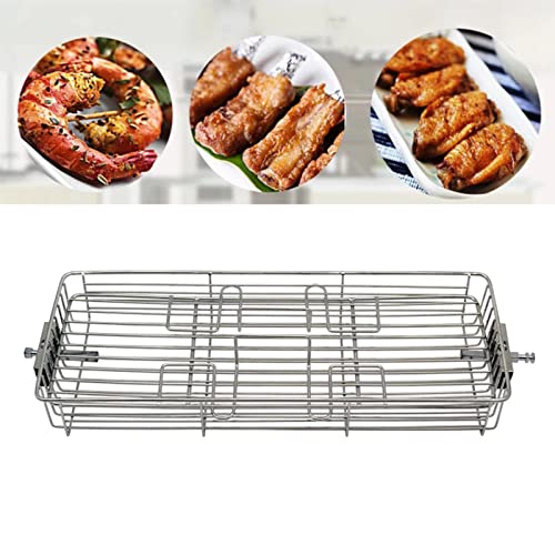 Fenteer Stainless Steel Grilling Basket Portable Air Frying BBQ Grill Rotary Oven Cage Rack Perfect for Fish, Meat, Chicken, Vegetables, Steak and More - Small for 25-30L Oven