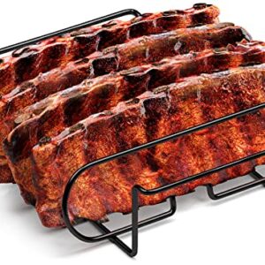 Sorbus® Non-Stick Rib Rack – Porcelain Coated Steel Roasting Stand – Holds 4 Rib Racks for Grilling & Barbecuing (Black)