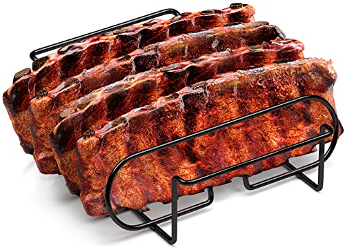 Sorbus® Non-Stick Rib Rack – Porcelain Coated Steel Roasting Stand – Holds 4 Rib Racks for Grilling & Barbecuing (Black)