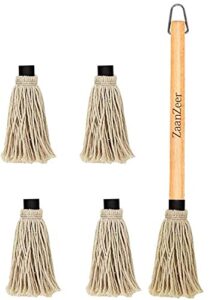 zaanzeer 18 inches bbq mop with wooden handle and 4 extra replacement cotton fiber basting mop heads for grilling and smoking steak