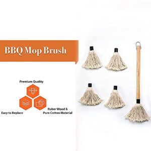 ZaanZeer 18 Inches BBQ Mop with Wooden Handle and 4 Extra Replacement Cotton Fiber Basting Mop Heads for Grilling and Smoking Steak