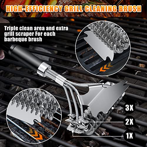 Tohsssik 2pcs Grill Brush for Outdoor Grill, Stainless Grill Cleaner Brush and Scraper, 17" BBQ Brush for Grill Cleaning & Grill Brush Bristle Free, BBQ Grill Accessories Gift for Men