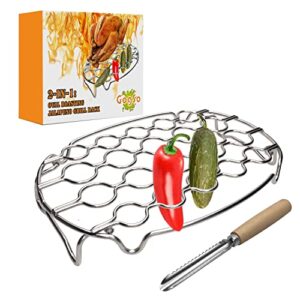jalapeno rack – 12″x8.5″ popper rack with jalapeno corer tool, jalapeno grill rack contain 2 sizes of holes for different sizes of peppers; folds to use as steam rack for oval roasting pan and grills